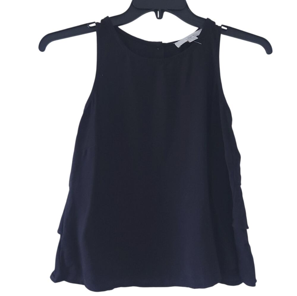 NEW Loft Black Tank XXS Petite Sleeveless Button Up Back Ruffles Back Bottom
